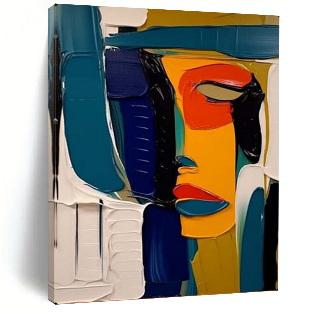 Color - Blocked Abstract Face, Picasso - Style Cubism, Portrait Painting On Canvas PT2125