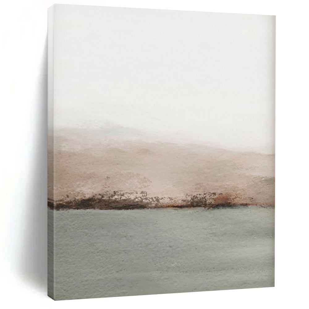 “Tiny Gray - Beige Watercolor Hills and Lake” - Watercolor Painting On Canvas PT2062