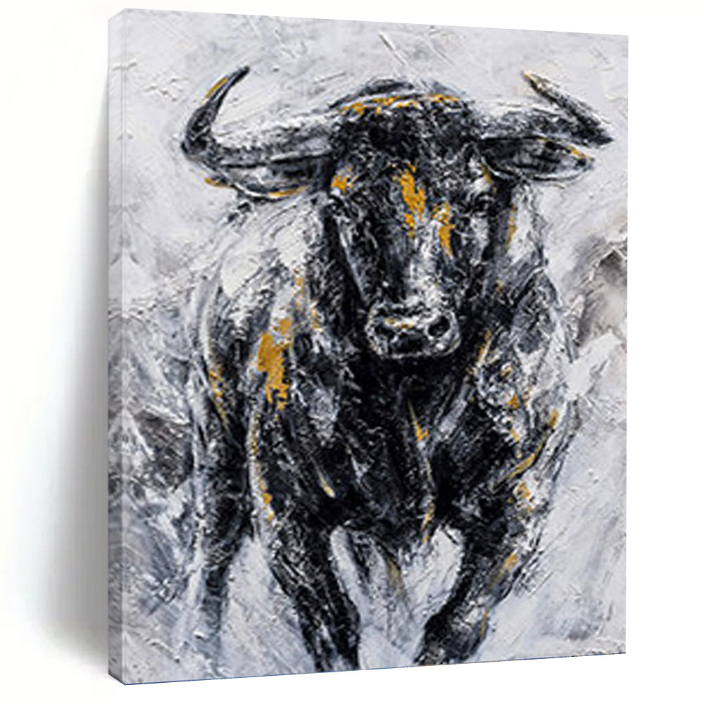 “Gilded Bull Portrait” Painting On Canvas PT1455