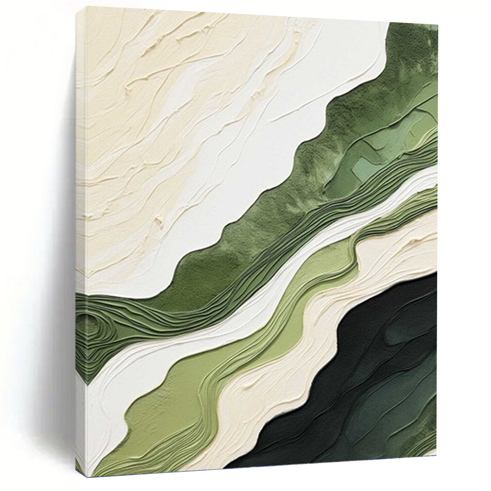 “Green and Beige Wavy Layers” - Nature - Inspired, Textured Abstract Painting On Canvas PT1486