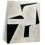 “Monochrome Geometric Shapes” - Beige, Black Abstract Minimalist Painting On Canvas PS0671