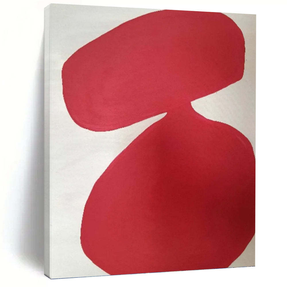 “Crimson Curved Forms on White” - Fluid Shapes Abstract Painting On Canvas PT1079