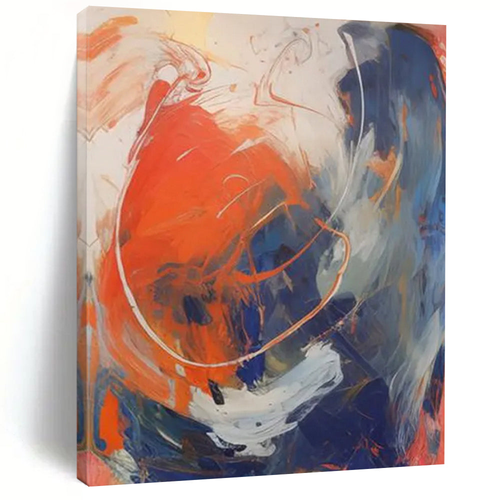 “Vibrant Swirls” - Bold Orange, Blue & White Dynamic Strokes Painting On Canvas DS133