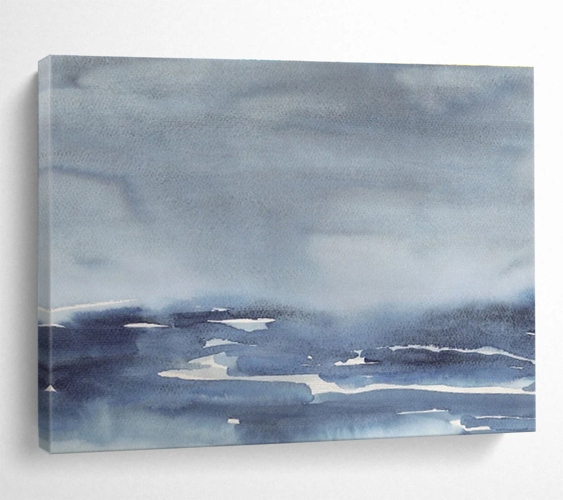 “Muted Blue Watercolor Seascape” Watercolor Painting On Canvas DKS168