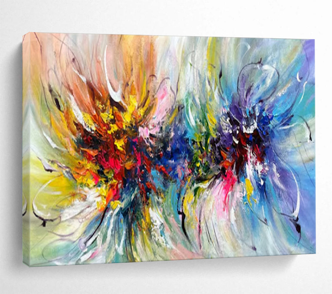 “Rainbow - Swirl Floral Burst” - Vivid - Colors Painting On Canvas PT1529