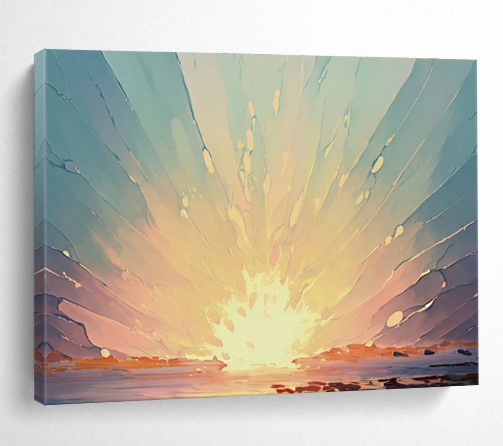 Radiant Dawn - Abstract Sunrise Oil Painting, Perfect for Studio & Lounge DKS665