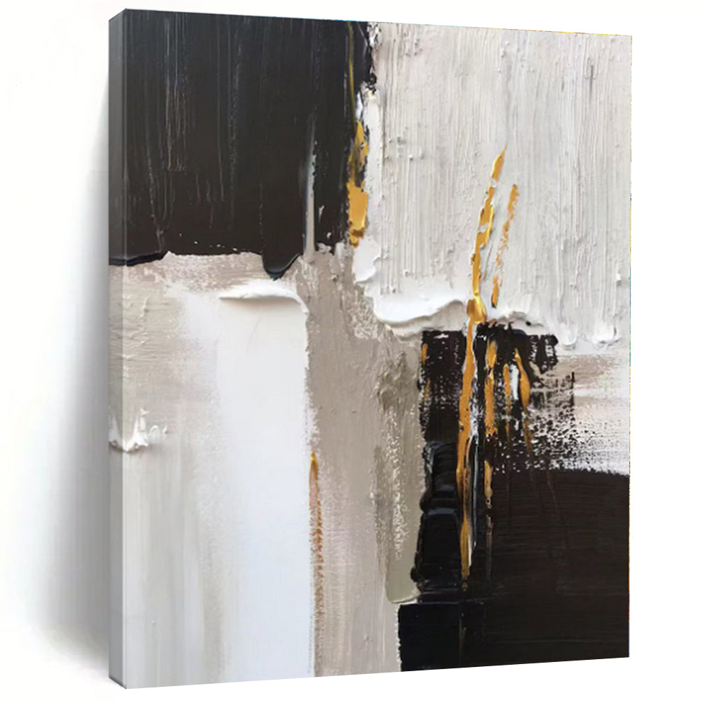 “Black - White - Gold Opulent Abstraction” - Black, White, Gold Abstract Painting On Canvas PS0497