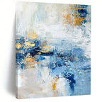 “Blue - Gold Abstract Fusion” - Blue, White, Gold Abstract Expressive Painting On Canvas PS0643