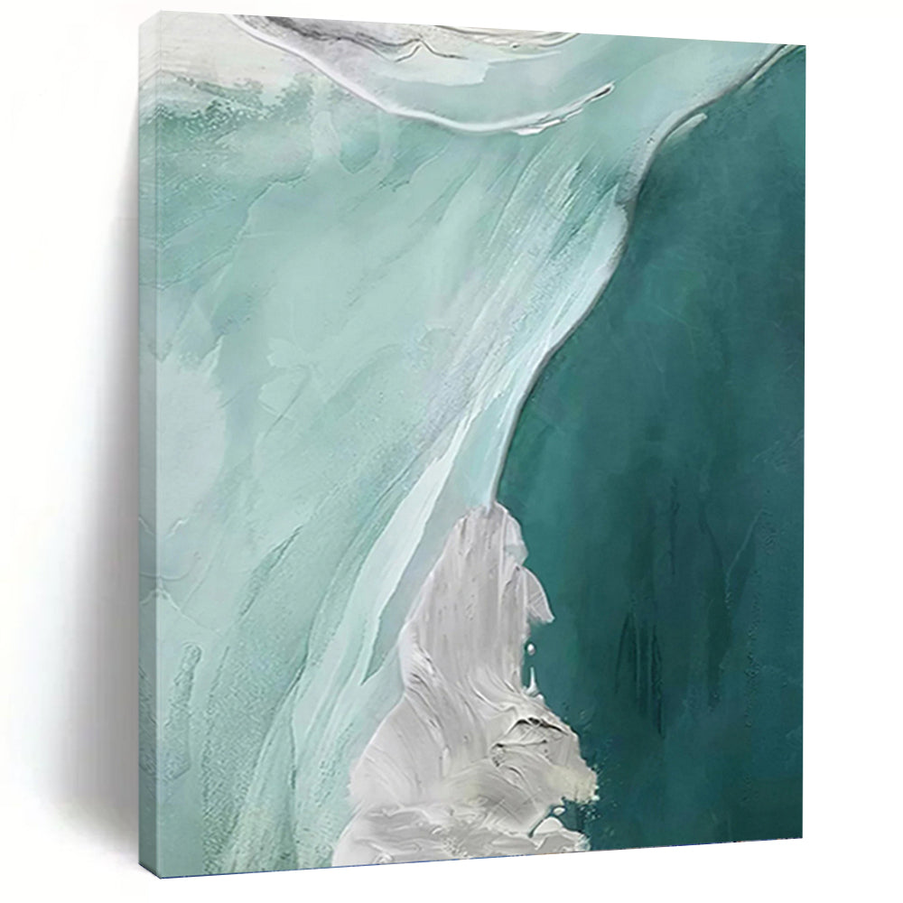 “Teal - White Abstract Flows” - Fluid Abstract Painting On Canvas PT1236