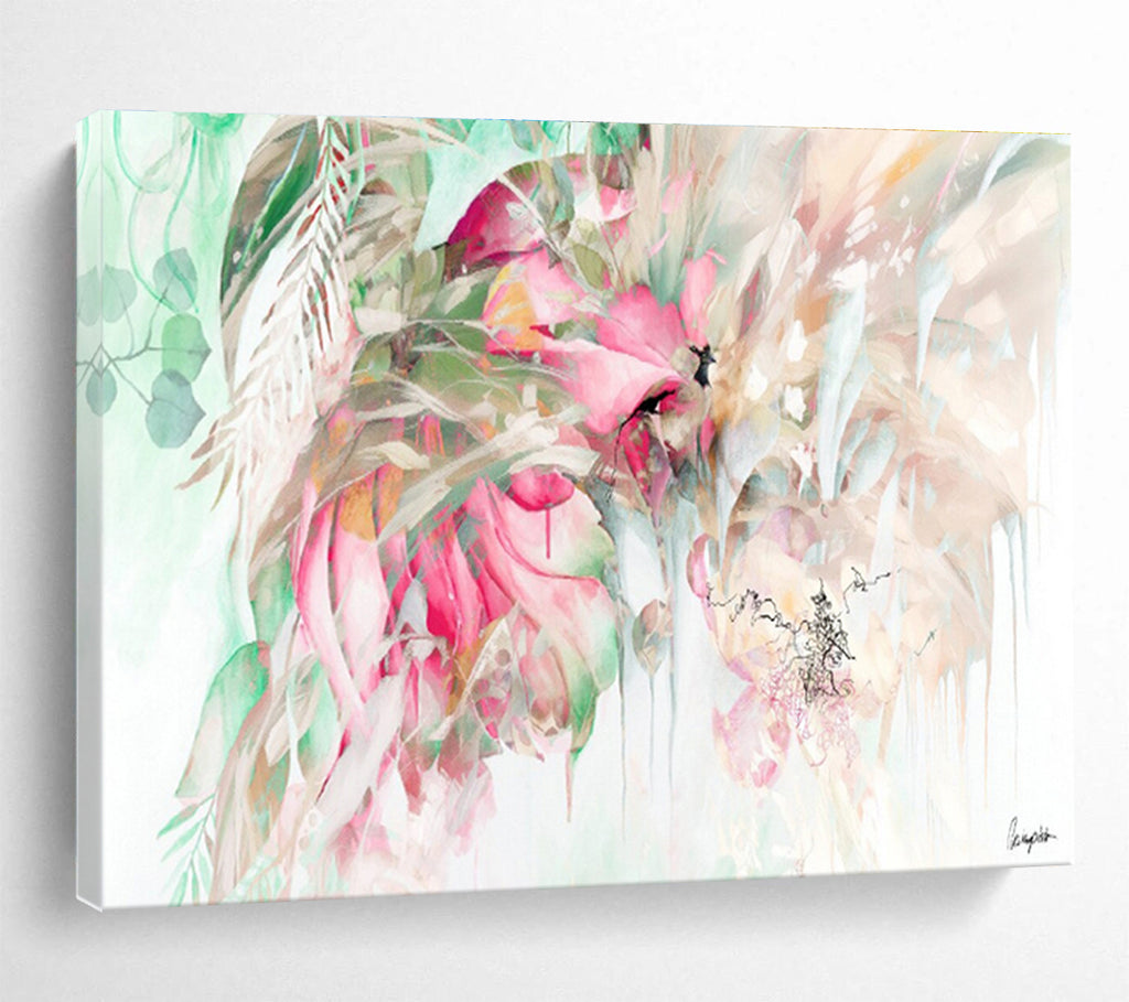 “Pink And Green Floral Cascade” - Floral Painting On Canvas DKS534