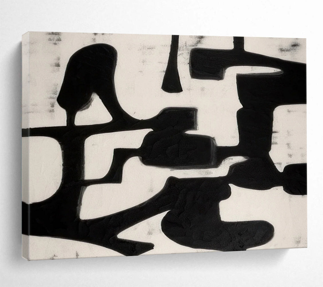 “Bold Black and White Shapes” - Minimalist Abstract Painting On Canvas PT063