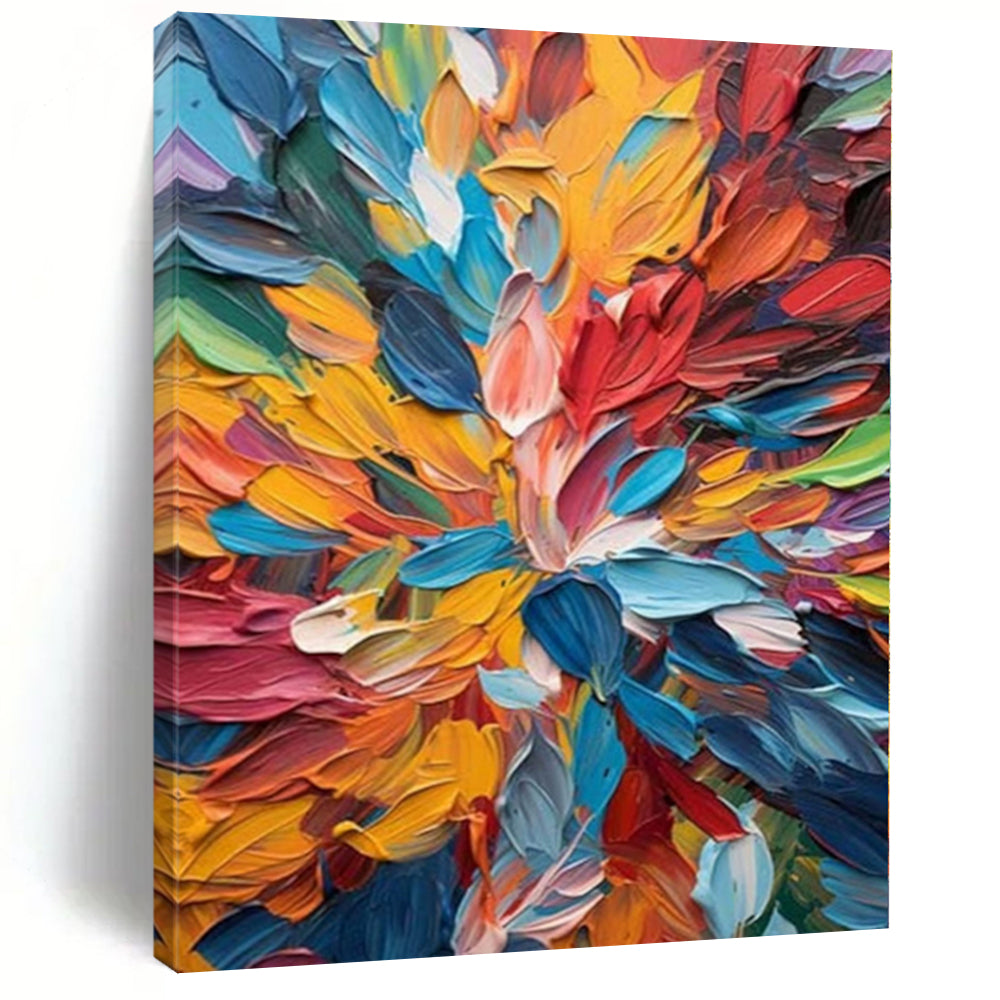 “Textured Floral Burst of Rainbow Colors” - Palette - Knife Abstract Painting On Canvas PS0236