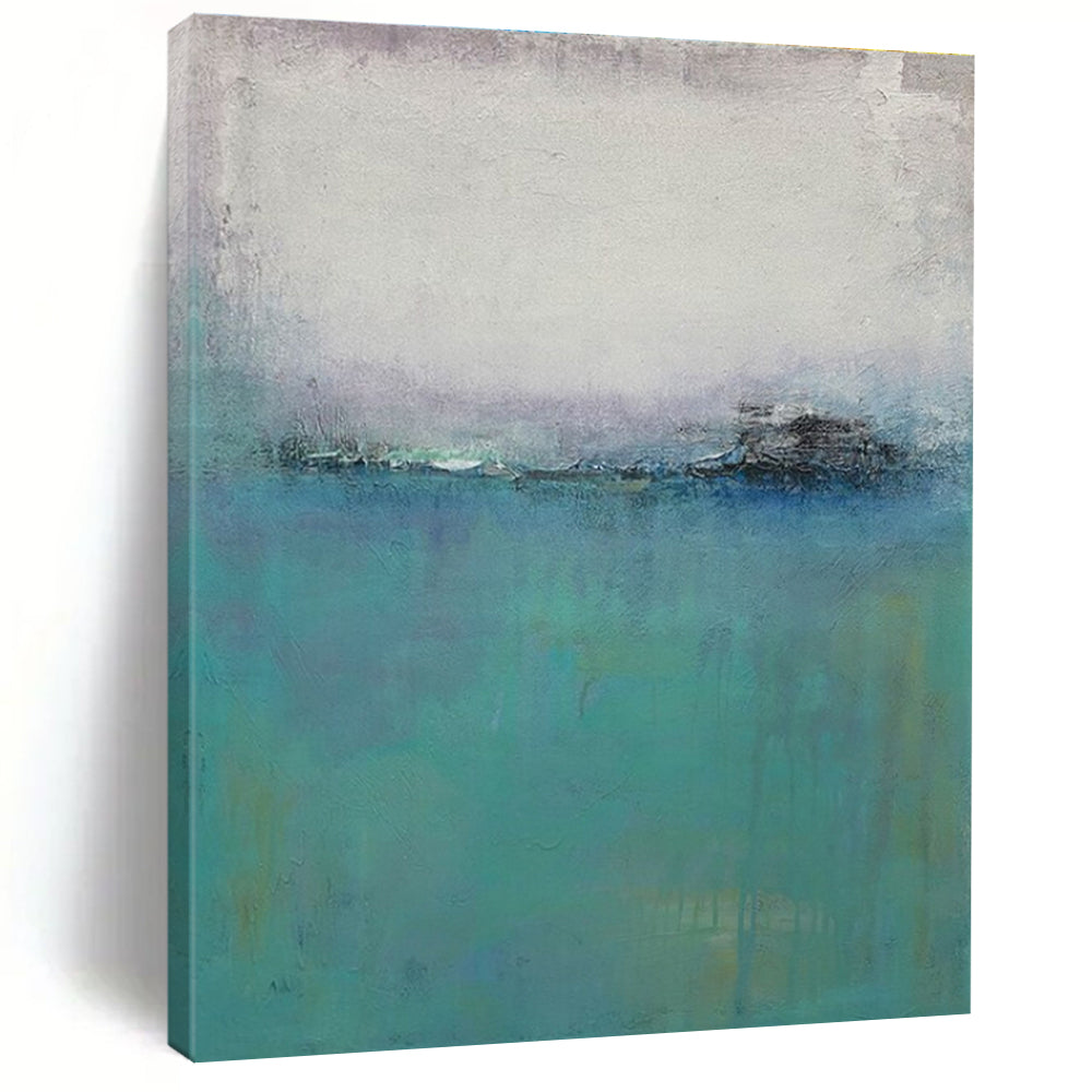 “Misty Sea Calm” - Blue, Gray, Purple Abstract Landscape Painting On Canvas PS0636