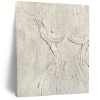 “White Textured Figure Abstract” - Minimalist Plaster Painting On Canvas PT0989