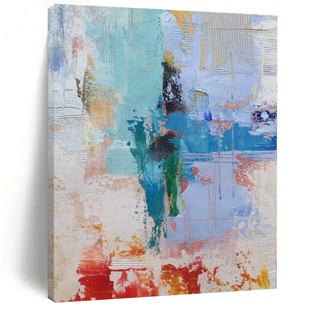 Blue, Green, Red, White, Orange with Energetic Strokes "Market Fiesta" Abstract Painting On Canvas PS1390