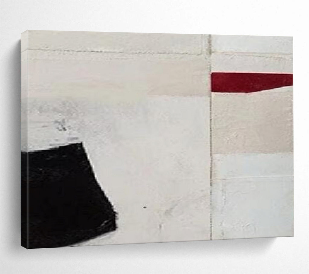 “Black, White, and Red Minimalist Abstract” - Geometric Abstract Painting On Canvas PT110