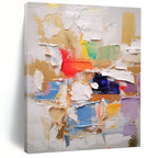 “Vibrant Layered Abstract” - Multicolor, Patchwork - like Abstract Painting On Canvas PT1057
