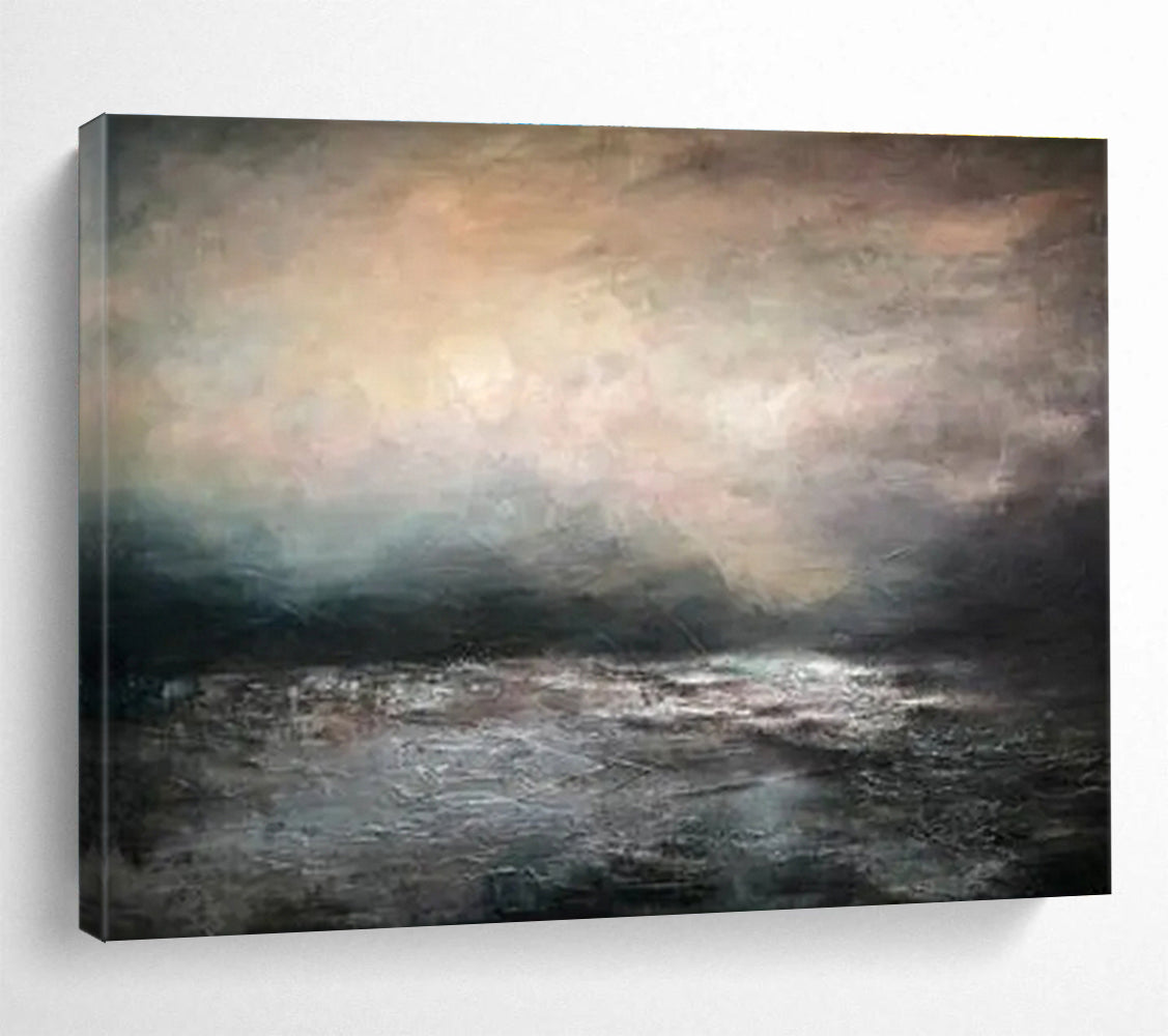 “Moody Gray Seascape” - Gray, Black & White Seascape, Impressionistic Oil Painting On Canvas DKS769