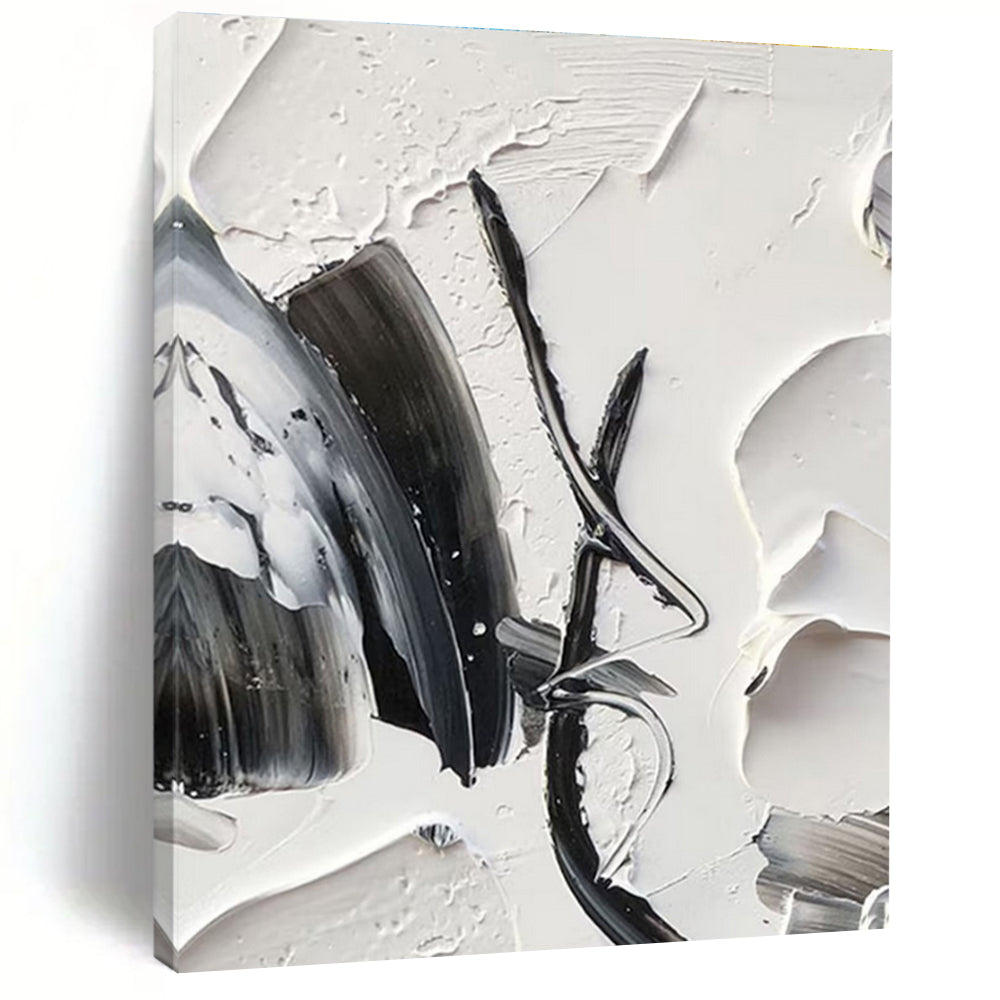“Textured Black - White Abstraction” - Black, White Abstract Minimalist Painting On Canvas PS0702