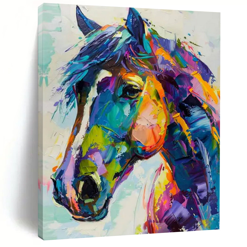“Rainbow - Colored Horse” - Expressionist Animal Painting On Canvas PT2239