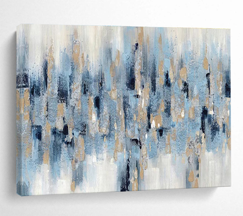 “Blue and Gold Abstract Strokes” - Abstract Acrylic Painting, Ideal for Living Room & Office DKS601