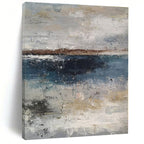 “Gray - Blue Coastal Abstraction” - Gray, Blue, Brown Abstract Painting On Canvas PS0471