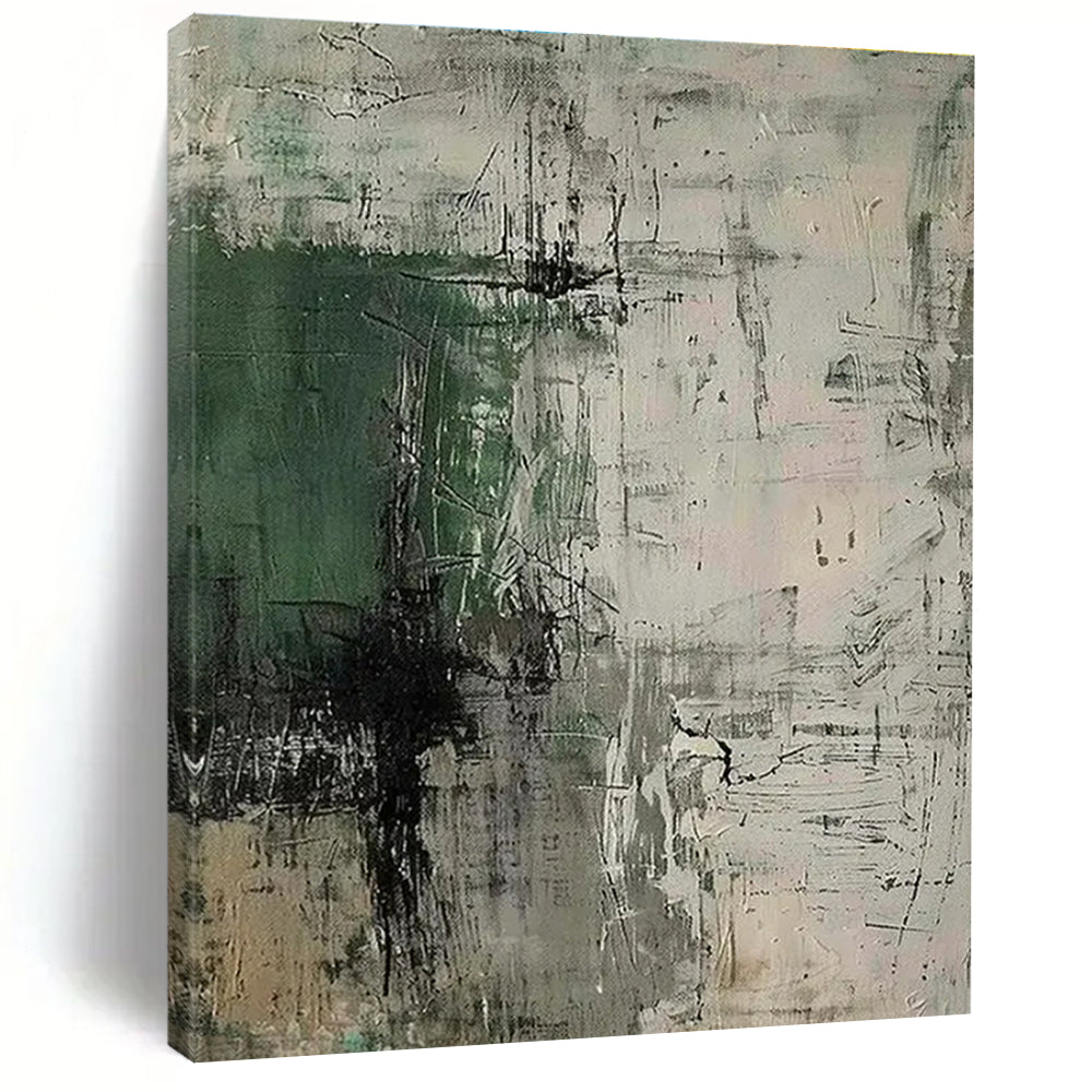 Green, Gray & Black Abstract Strokes "Urban Jungle" Painting On Canvas PS0859