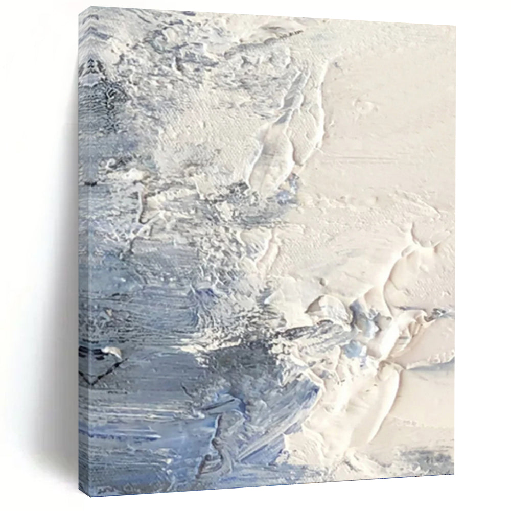 “White - Blue Textured Abstract” - Textured Abstract Painting On Canvas PT1265