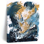 “Blue, Gold & White Abstract Splash” - Dynamic Colors with Energetic Marks Painting On Canvas DS234