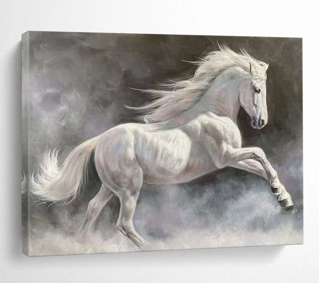 “Majestic White Horse” - Realist Animal - Painting On Canvas PT1744
