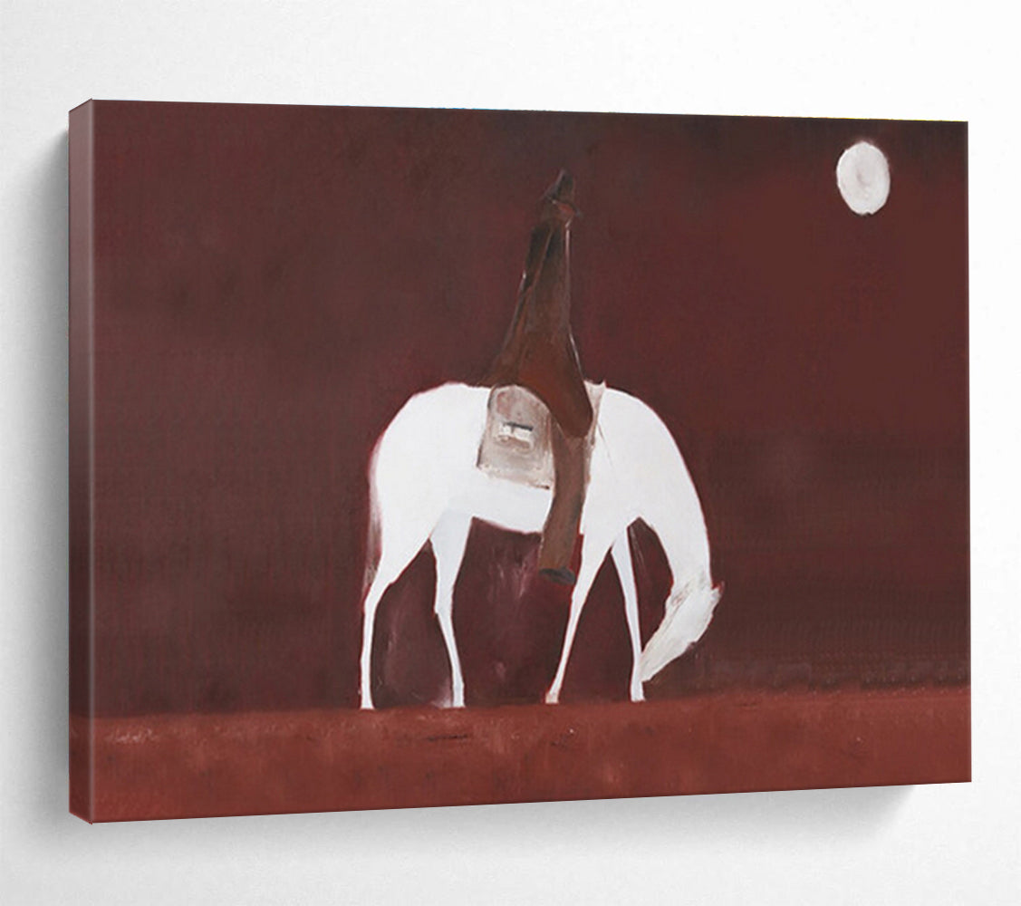 “Moonlit Rider” - Red, White & Brown Figurative, Minimalist Oil Painting On Canvas DKS732