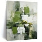 “Green and White Abstract Floral” - Modernist Still - Life Painting On Canvas PT2264