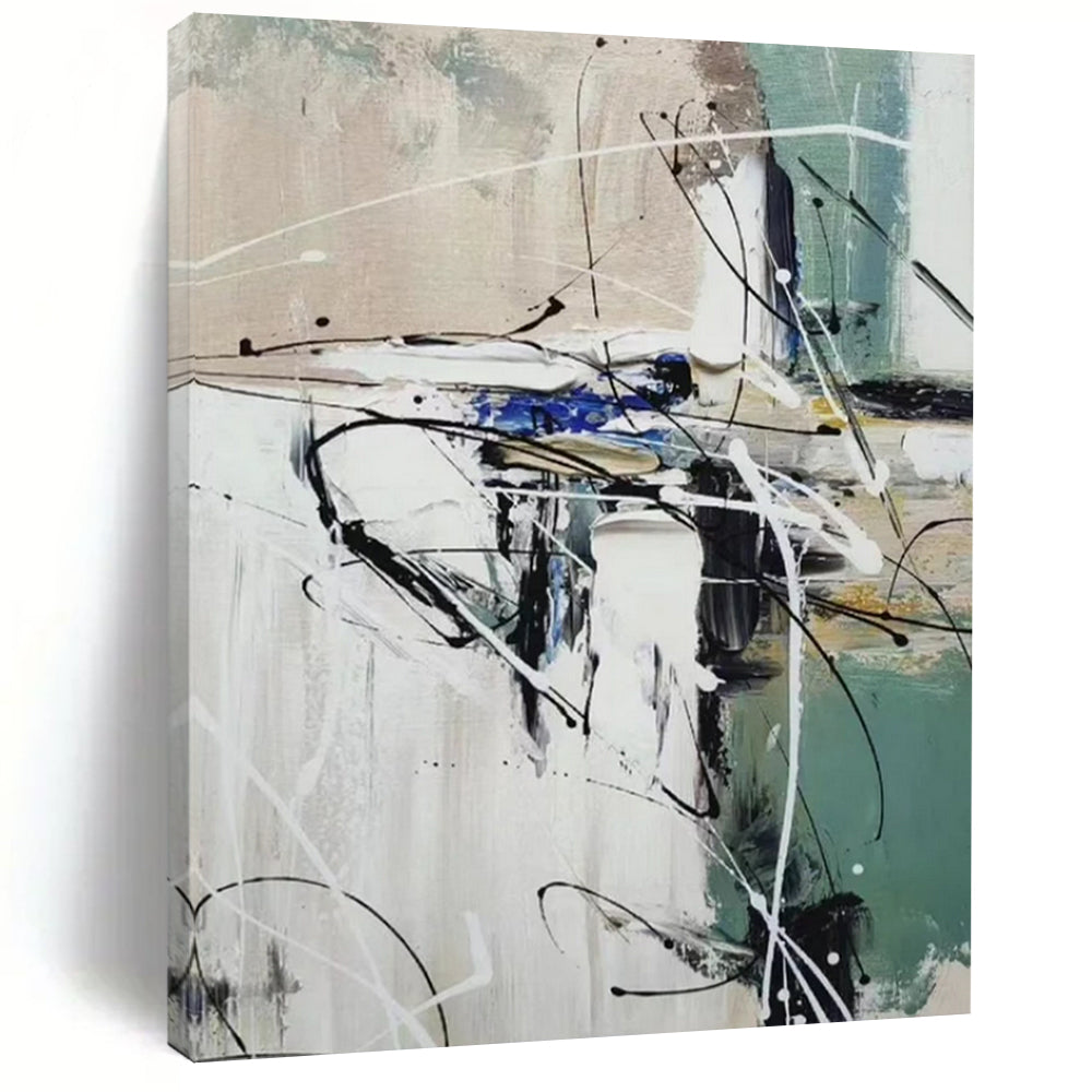 “Black - White - Blue Abstract Chaos” - Abstract Expressionist Painting On Canvas PT2297