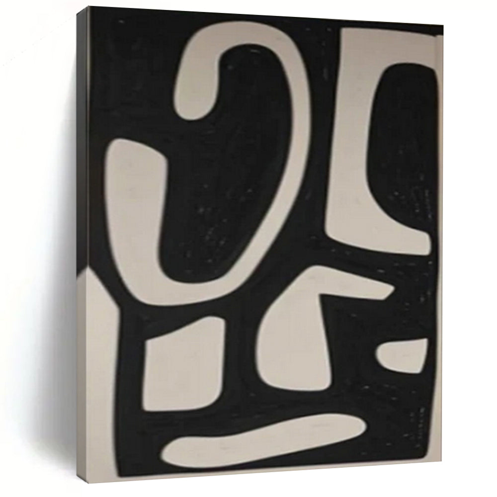 Black and White Flowing Shapes "Rhythmic Abstraction" Abstract Painting On Canvas PS1076