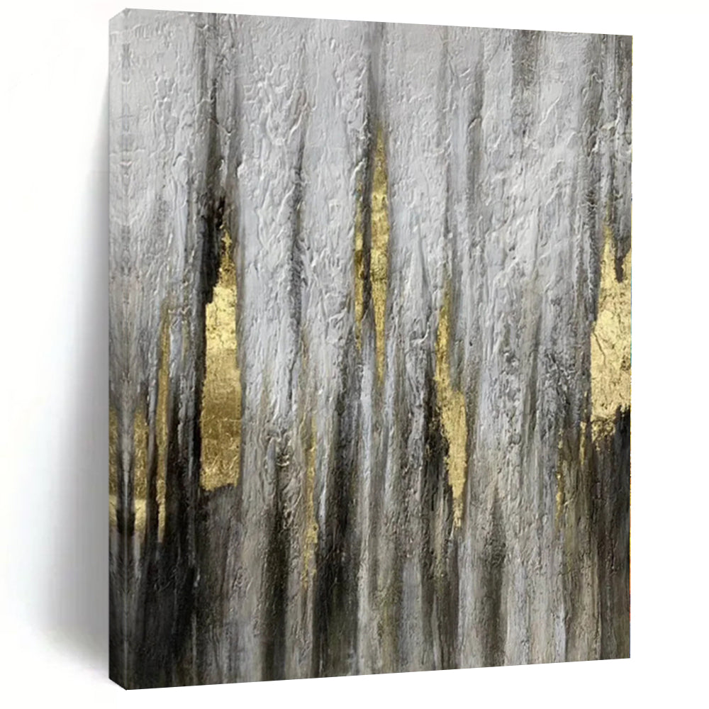 “Textured Grey - Gold Abstract Drip Art” - Luxe Textured Painting On Canvas PS0321
