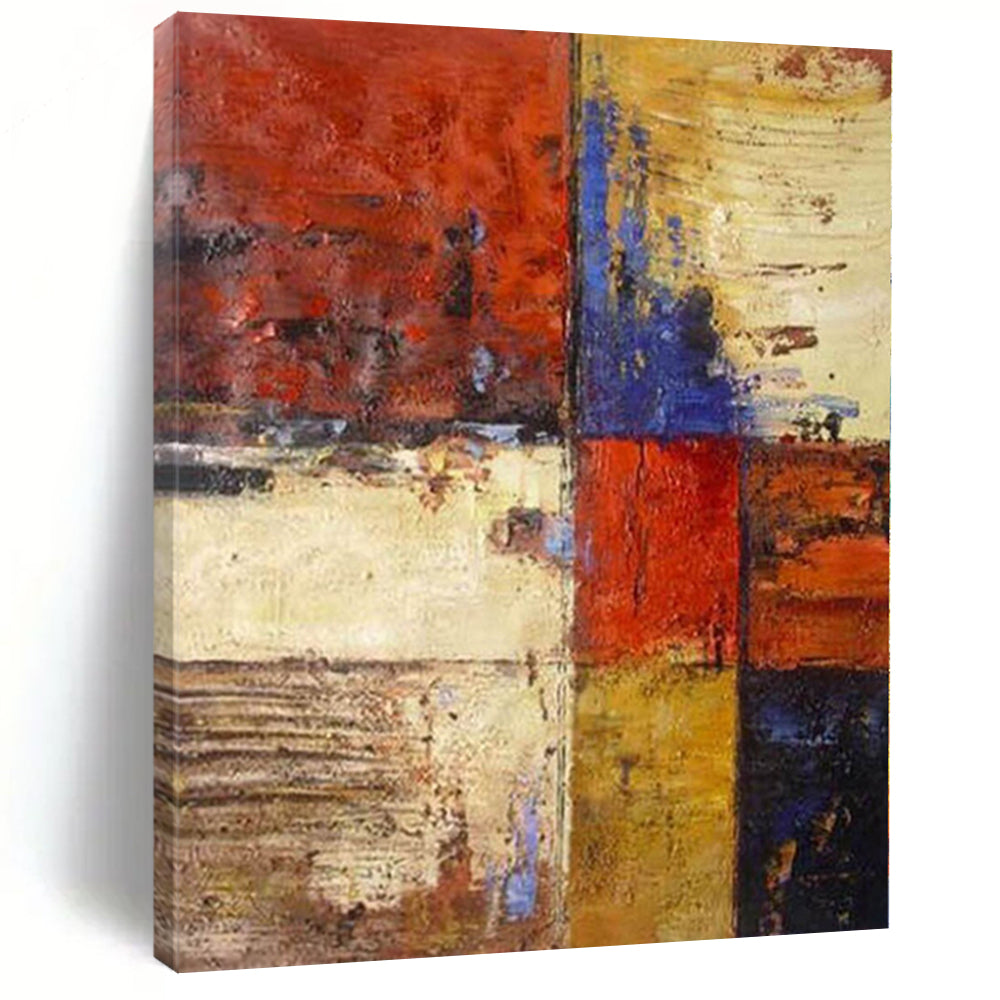 “Color Block Abstract with Rich Reds and Blues” - Geometric Abstract Painting On Canvas PS0289