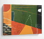 “Geometric Abstraction in Green, Orange, Red” Geometric Abstract Painting On Canvas PT1808