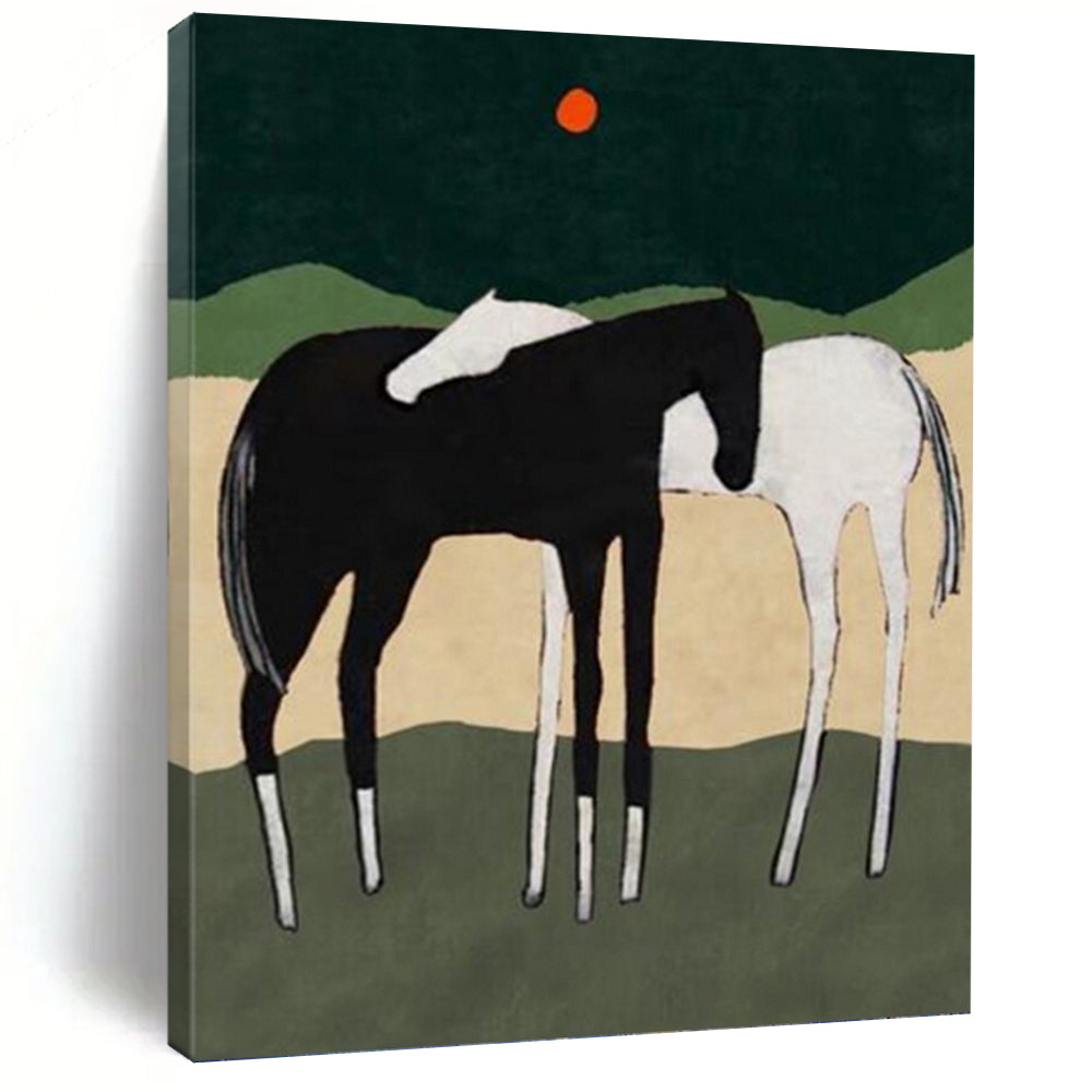 “Minimalist Horses in Nature’s Hues” - Minimalist - Inspired Animal Painting On Canvas PT1412