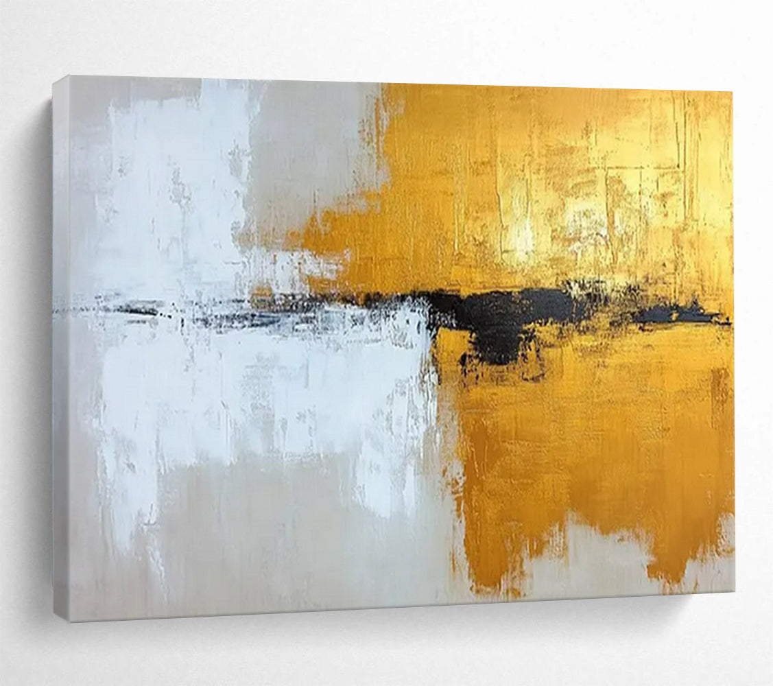 “Gold, White, Black Abstract Textures” Impasto Abstract Painting On Canvas PT1803