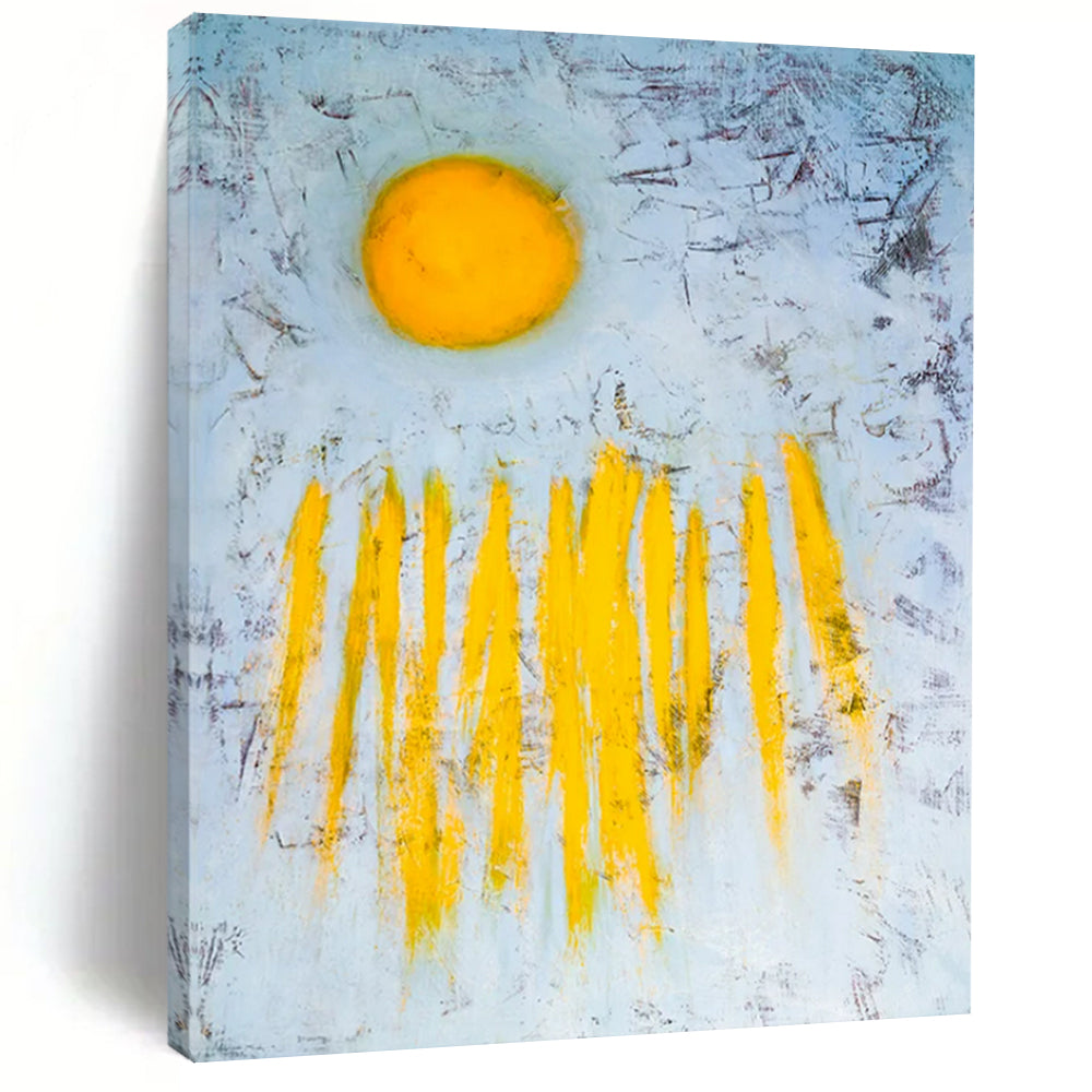“Yellow Sun and Rays” - Abstract Landscape Painting On Canvas PT2377