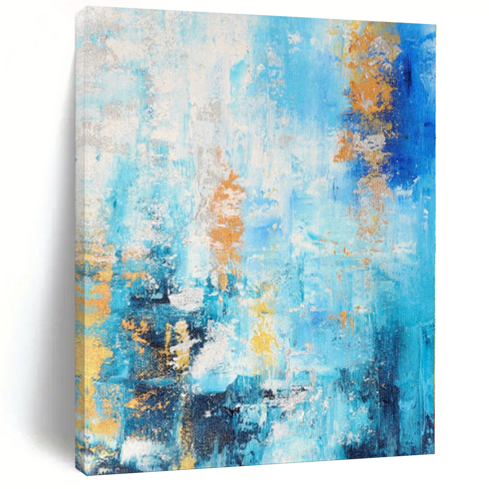 “Blue and Gold Abstract Flow” - Abstract Expressionist Painting On Canvas PS0015