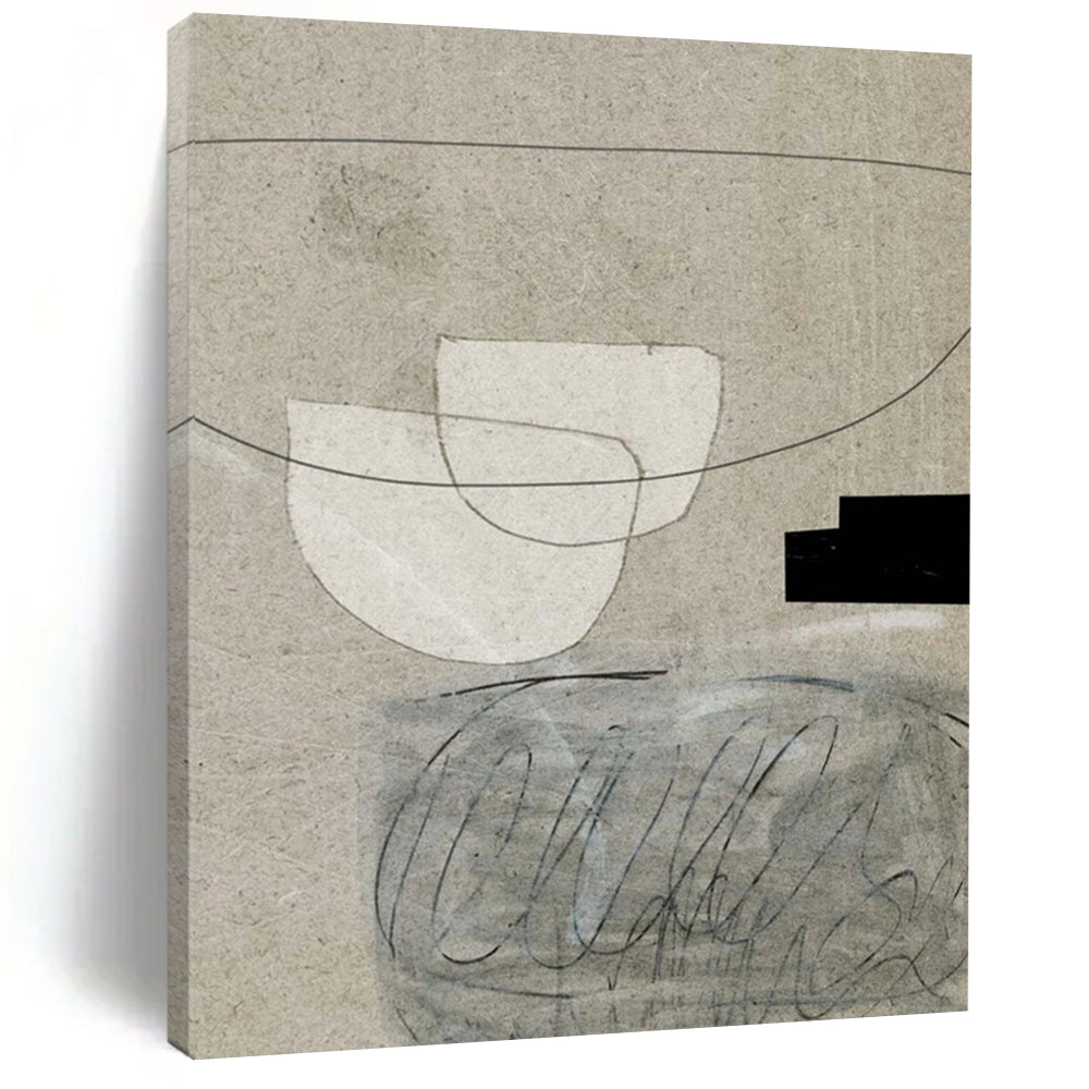 “Neutral Collage - Style Abstract” - Mixed Media on Beige Painting On Canvas DS238