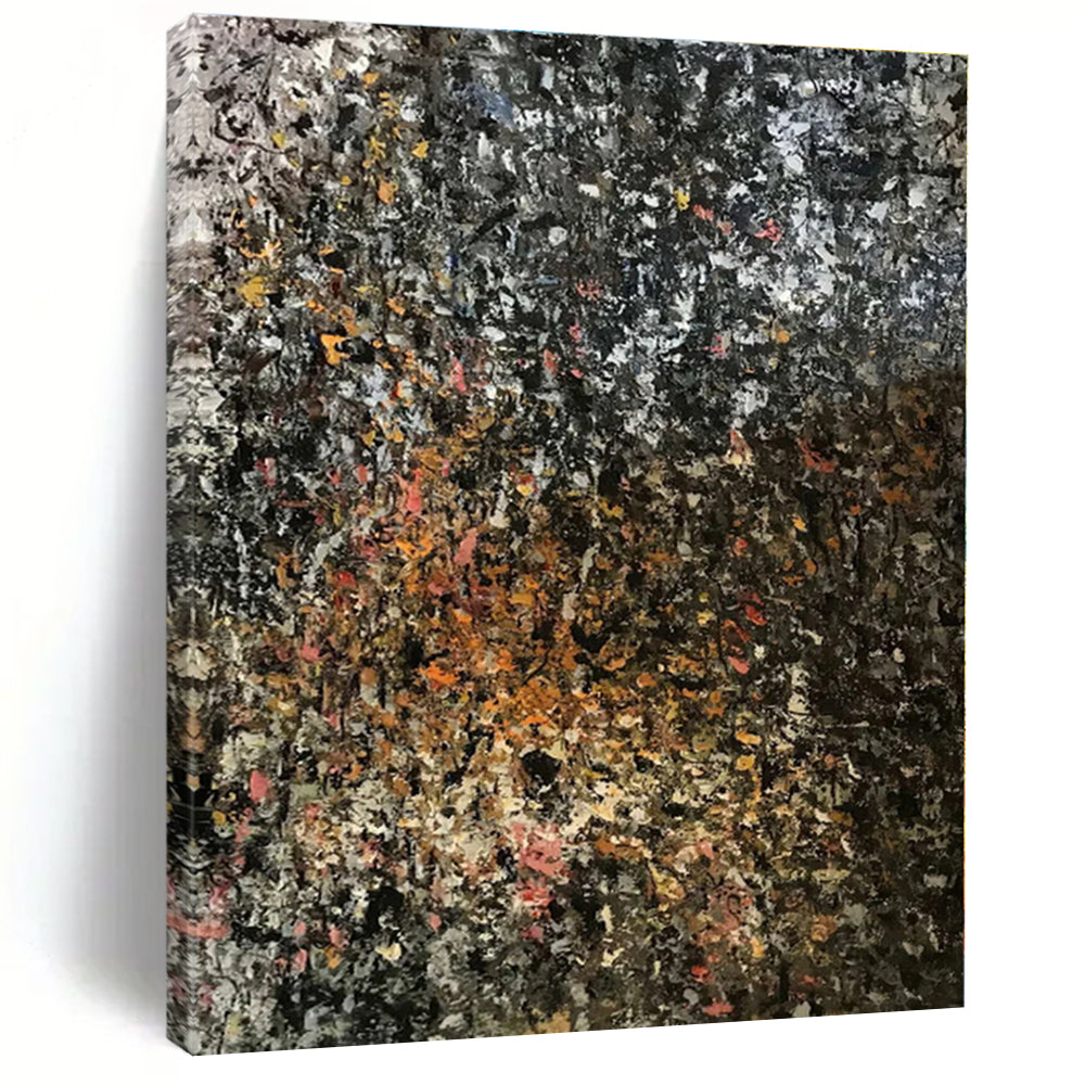 “Dark - Hued Textured Abstract” - Black, Orange, Pink Abstract Painting On Canvas PS0462