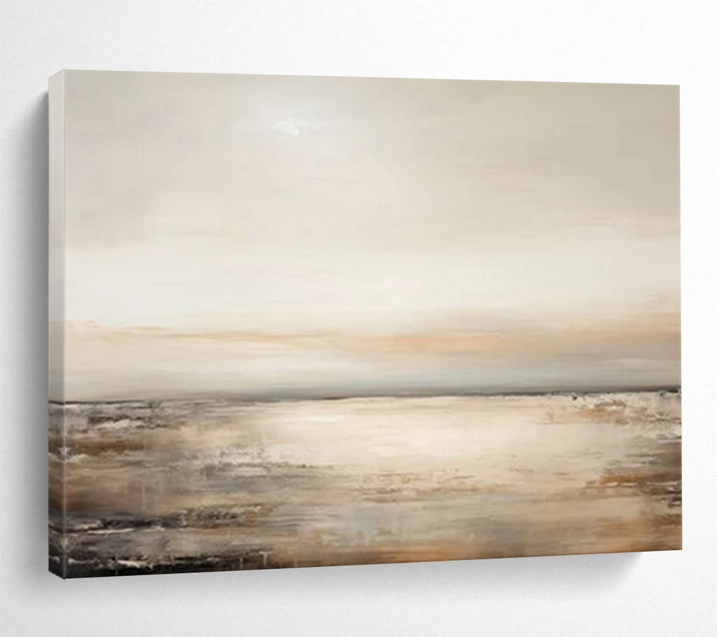 “Beige - Toned Abstract Seaside” - Neutral - Tone Landscape Painting On Canvas PT1572