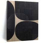 Black, Beige with Overlapping Circles "Geometric Harmony" Abstract Painting On Canvas PS1474