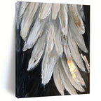 “White & Gold Feather Textures” - Textured Abstract Painting On Canvas PS0431