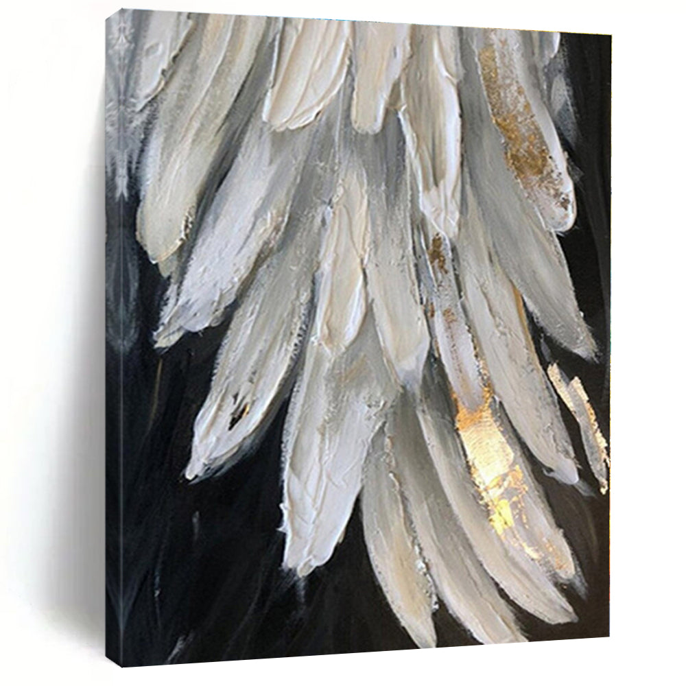 “White & Gold Feather Textures” - Textured Abstract Painting On Canvas PS0431