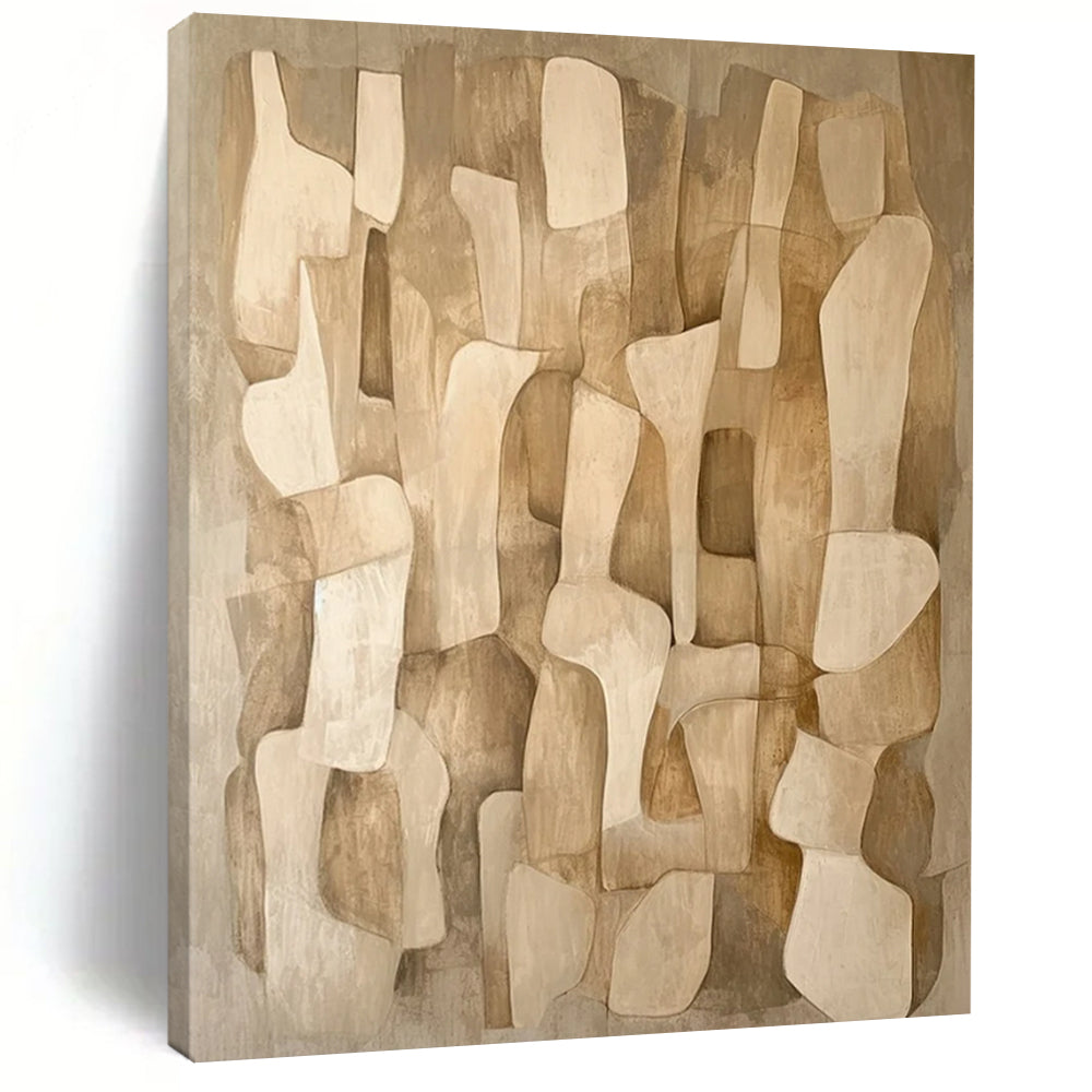 “Beige - Brown Abstract Shapes” - Abstract Geometric Painting On Canvas DS021