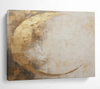“Gold and Beige Abstract Moon” - Textured Minimalist Painting On Canvas PT081