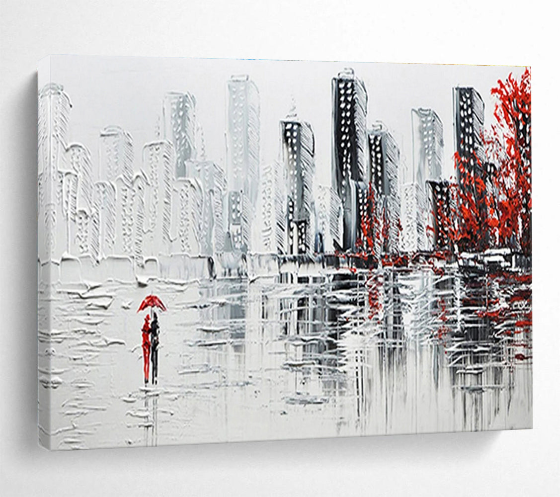 “Urban Rainy Day” - Impressionistic Oil Painting On Canvas DKS886